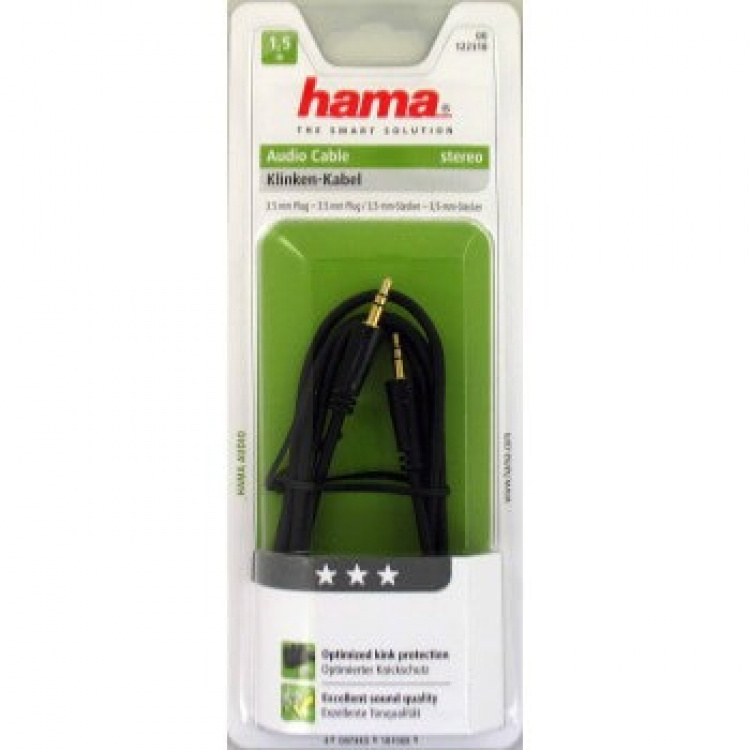 Hama Audio Cable, 3.5 mm jack plug - plug, stereo, gold-plated, 1 Hama Audio Cable, 3.5 mm jack plug - plug, stereo, gold-plated, 1