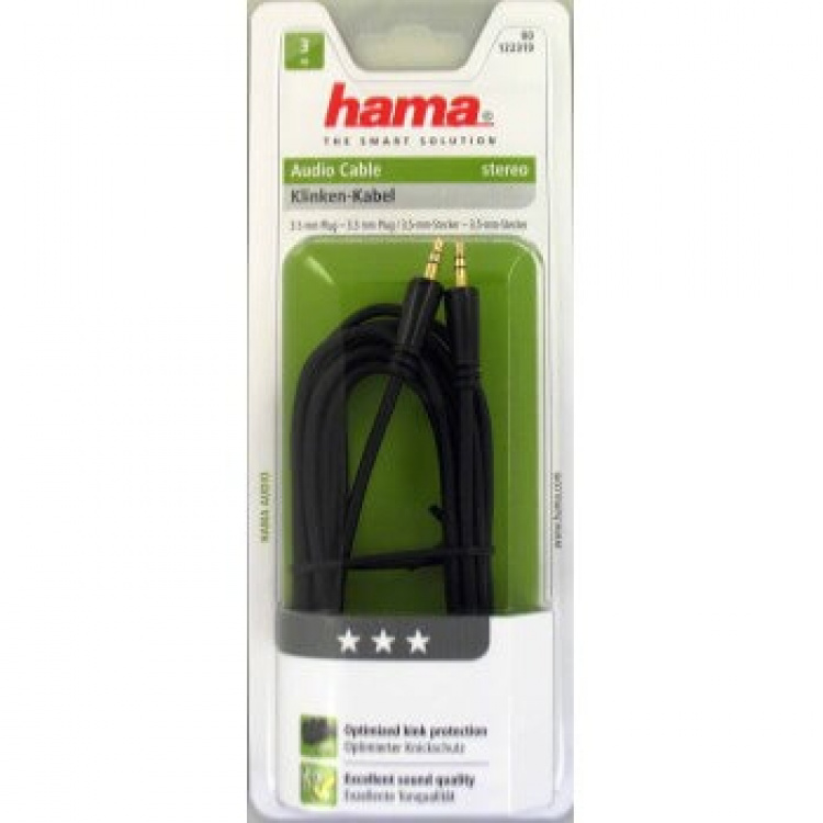 Hama Audio Cable, 3.5 mm jack plug - plug, stereo, gold-plated, 3