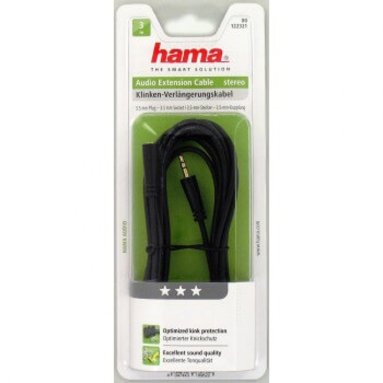 Hama Audio Extension Cable, 3.5 mm jack plug - socket, stereo, go