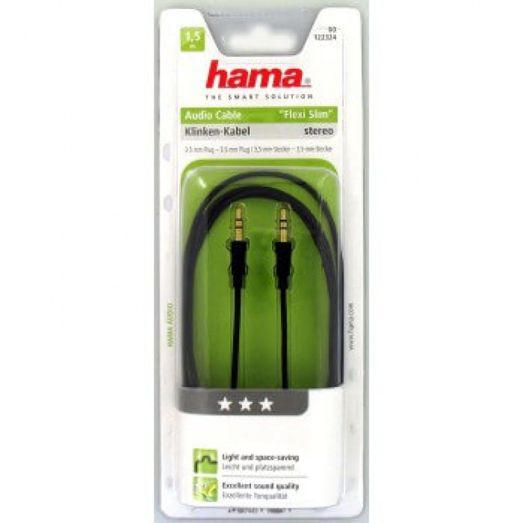 Hama Flexi-Slim Audio Cable, 3.5 m m jack plug - plug, stereo, 1 Hama Flexi-Slim Audio Cable, 3.5 m m jack plug - plug, stereo, 1