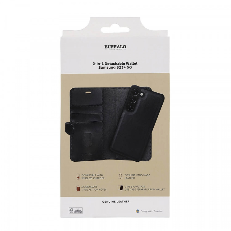 Buffalo Wallet Case Leather 2in1 Black - Samsung S23+ 5G Buffalo Wallet Case Leather 2in1 Black - Samsung S23+ 5G