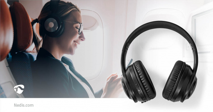 Nedis Wireless Over-Ear Headphones | Battery play time: 16 hrs | Built-in microphone | Press Control | Voice control support | Volume control | Travel case included | Black