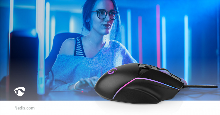 Nedis Gaming Mouse | Wired | 800 / 1200 / 2400 / 3200 / 4800 / 7200 dpi | Adjustable DPI | Number of buttons: 6 | Right-Handed | 1.50 m | LED Nedis Gaming Mouse | Wired | 800 / 1200 / 2400 / 3200 / 4800 / 7200 dpi | Adjustable DPI | Number of buttons: 6 | Right-Handed | 1.50 m | LED