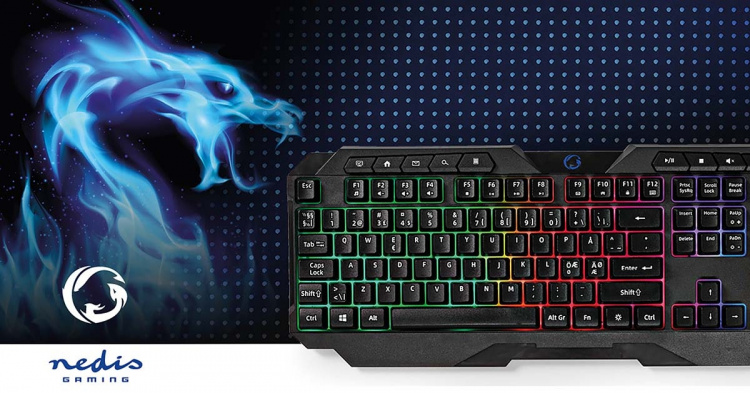 Nedis Wired Gaming Keyboard | USB Type-A | Membrane Keys | LED | QWERTY | ND Layout | USB Powered | Power cable length: 1.30 m | Multimedia Nedis Wired Gaming Keyboard | USB Type-A | Membrane Keys | LED | QWERTY | ND Layout | USB Powered | Power cable length: 1.30 m | Multimedia