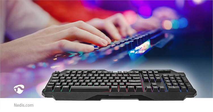 Nedis Wired Gaming Keyboard | USB Type-A | Membrane Keys | LED | QWERTY | ND Layout | USB Powered | Power cable length: 1.30 m | Multimedia Nedis Wired Gaming Keyboard | USB Type-A | Membrane Keys | LED | QWERTY | ND Layout | USB Powered | Power cable length: 1.30 m | Multimedia