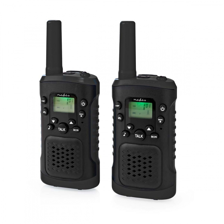 Nedis Walkie-Talkie Set | 2 Handsets | Up to 6 km | Frequency channels: 8 | PTT / VOX | up to 3 Hours | Headphone output | 2 Headsets | Black