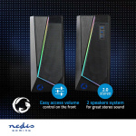 Nedis Gaming Speaker | Speaker channels: 2.0 | USB Powered | 3.5 mm Male | 18 W | LED | Volume control