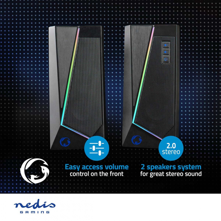 Nedis Gaming Speaker | Speaker channels: 2.0 | USB Powered | 3.5 mm Male | 18 W | LED | Volume control