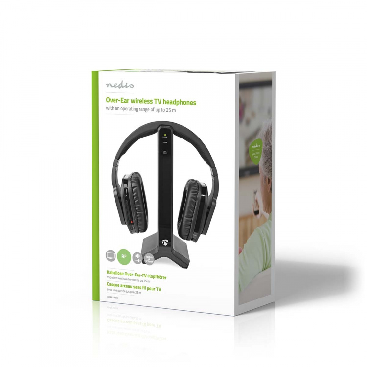 Nedis Wireless TV Headphones | Wi-Fi | Over-Ear | Battery play time: 8 hrs | 25 m | Digital Audio | Charging dock | Black