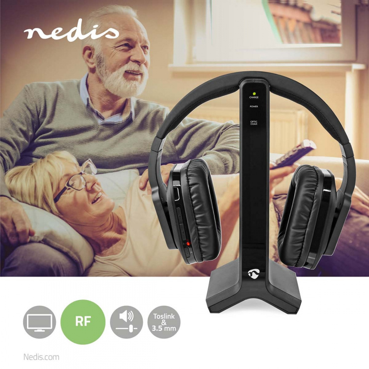 Nedis Wireless TV Headphones | Wi-Fi | Over-Ear | Battery play time: 8 hrs | 25 m | Digital Audio | Charging dock | Black