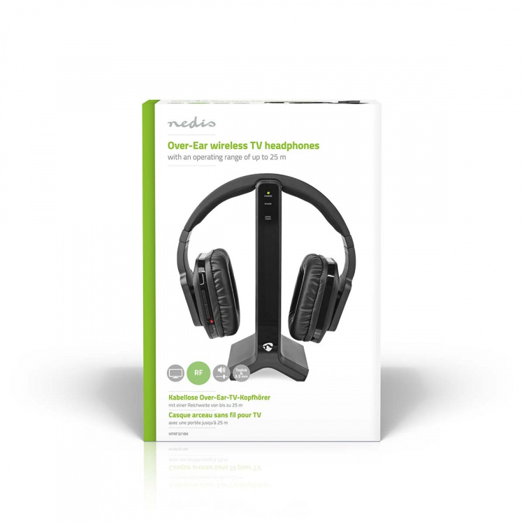 Nedis Wireless TV Headphones | Wi-Fi | Over-Ear | Battery play time: 8 hrs | 25 m | Digital Audio | Charging dock | Black