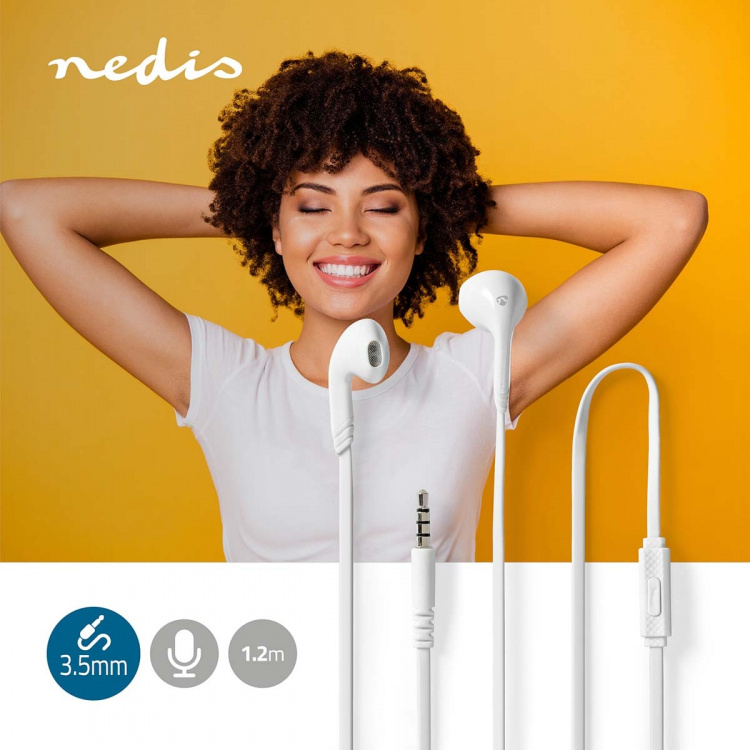 Nedis Wired Earphones | 3.5 mm | Cable length: 1.20 m | Built-in microphone | Volume control | White