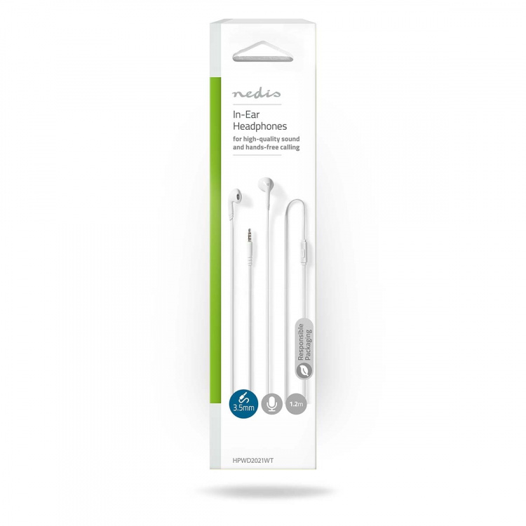Nedis Wired Earphones | 3.5 mm | Cable length: 1.20 m | Built-in microphone | Volume control | White