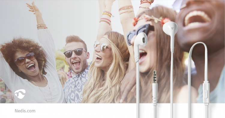 Nedis Wired Earphones | 3.5 mm | Cable length: 1.20 m | Built-in microphone | Volume control | White