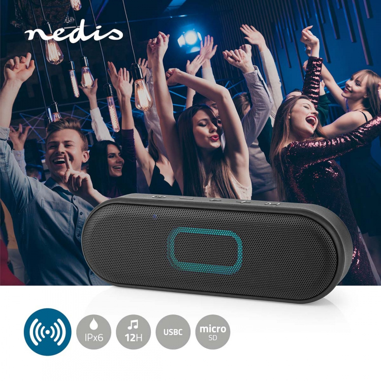 Nedis Bluetooth® Speaker | Battery play time: 12 hrs | Handheld Design | 16 W | Stereo | Built-in microphone | IPX6 | Linkable | Black