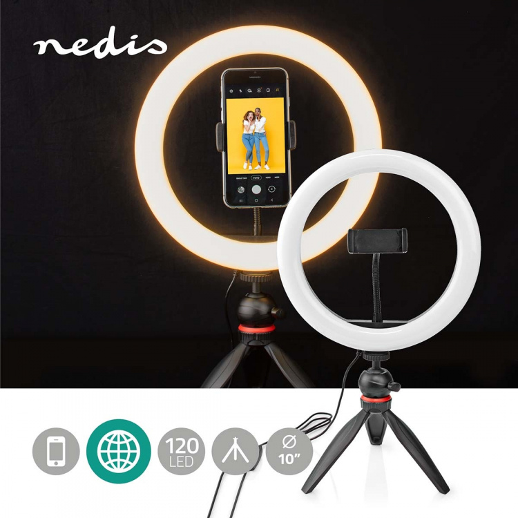 Nedis Light Stand | Ring light 10 inch | 120 LED\'s | Tripod | 2 kg | 20 cm | Black Nedis Light Stand | Ring light 10 inch | 120 LED\'s | Tripod | 2 kg | 20 cm | Black