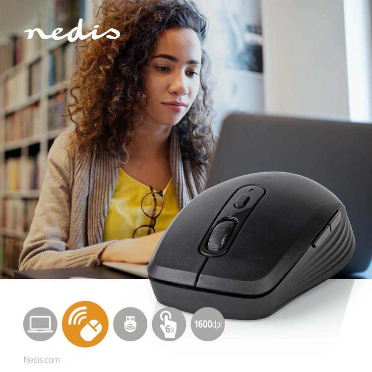 Nedis Mouse | Wireless | 800 / 1200 / 1600 dpi | Adjustable DPI | Number of buttons: 6 | Right-Handed