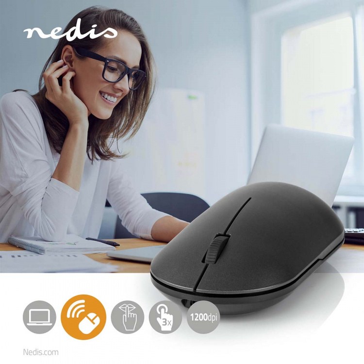 Nedis Mouse | Wireless | Silent mouse | 1200 dpi | Number of buttons: 3 | Both Handed