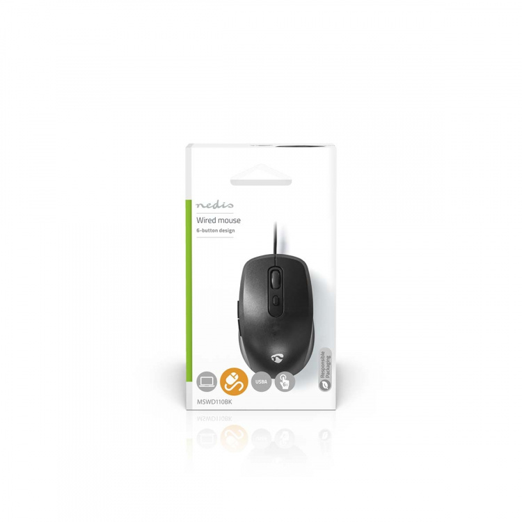 Nedis Mouse | Wired | 1200 / 1800 / 2400 / 3600 dpi | Adjustable DPI | Number of buttons: 6 | Right-Handed Nedis Mouse | Wired | 1200 / 1800 / 2400 / 3600 dpi | Adjustable DPI | Number of buttons: 6 | Right-Handed