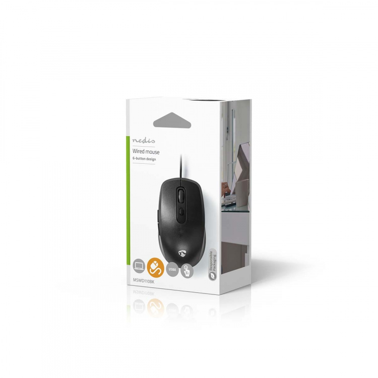 Nedis Mouse | Wired | 1200 / 1800 / 2400 / 3600 dpi | Adjustable DPI | Number of buttons: 6 | Right-Handed Nedis Mouse | Wired | 1200 / 1800 / 2400 / 3600 dpi | Adjustable DPI | Number of buttons: 6 | Right-Handed