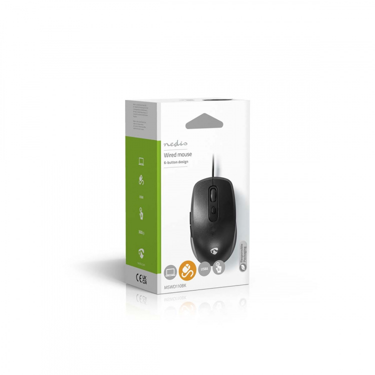 Nedis Mouse | Wired | 1200 / 1800 / 2400 / 3600 dpi | Adjustable DPI | Number of buttons: 6 | Right-Handed Nedis Mouse | Wired | 1200 / 1800 / 2400 / 3600 dpi | Adjustable DPI | Number of buttons: 6 | Right-Handed