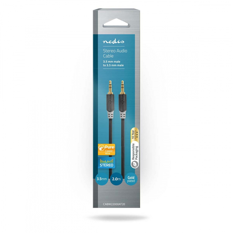 Nedis Stereo Audio Cable | 3.5 mm Male | 3.5 mm Male | Gold Plated | 2.00 m | Round | Anthracite | Box Nedis Stereo Audio Cable | 3.5 mm Male | 3.5 mm Male | Gold Plated | 2.00 m | Round | Anthracite | Box