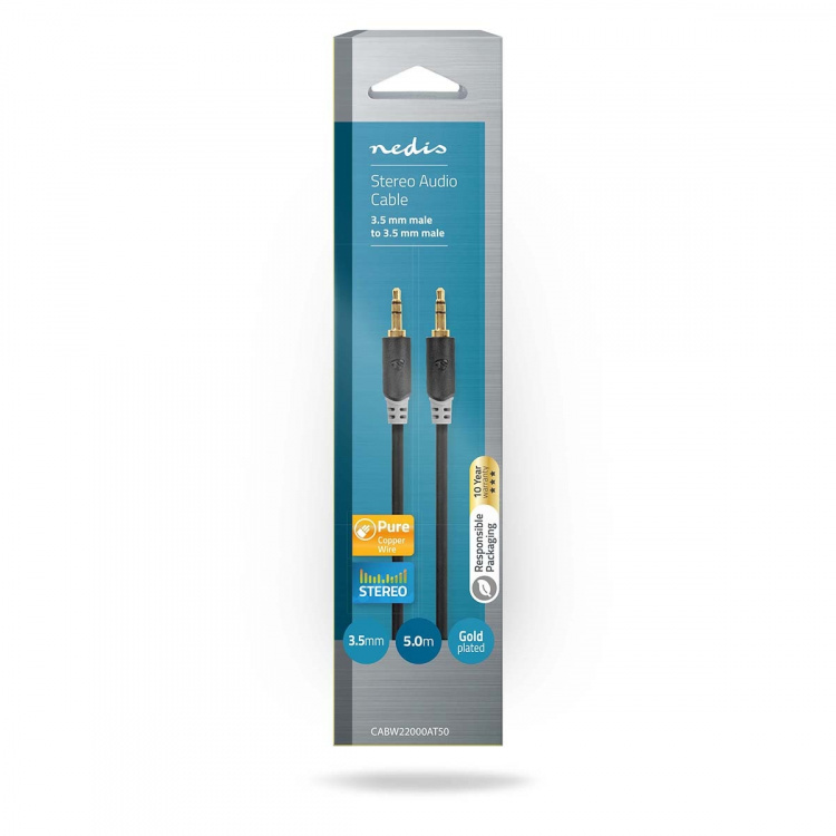 Nedis Stereo Audio Cable | 3.5 mm Male | 3.5 mm Male | Gold Plated | 5.00 m | Round | Anthracite | Box Nedis Stereo Audio Cable | 3.5 mm Male | 3.5 mm Male | Gold Plated | 5.00 m | Round | Anthracite | Box