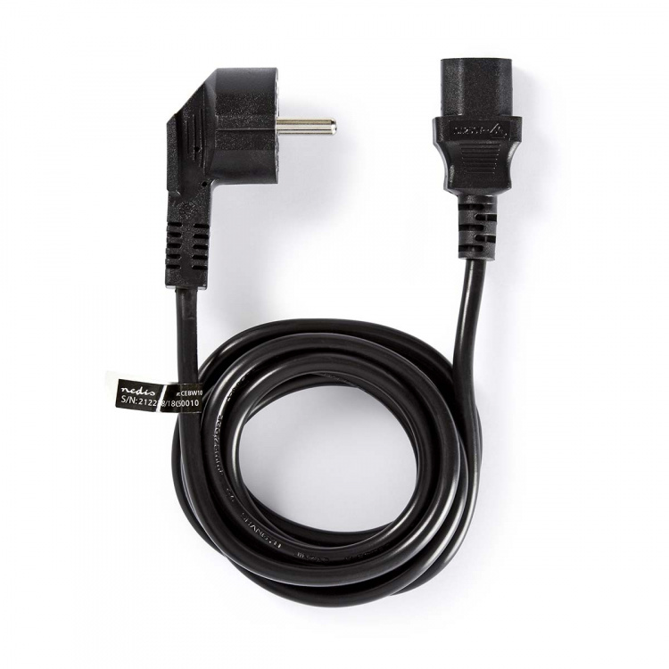 Nedis Power Cable | Plug with earth contact male | IEC-320-C13 | Angled | Straight | Nickel Plated | 2.00 m | Round | PVC | Black | Window Box Nedis Power Cable | Plug with earth contact male | IEC-320-C13 | Angled | Straight | Nickel Plated | 2.00 m | Round | PVC | Black | Window Box