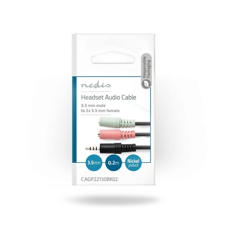 Nedis Stereo Audio Cable | 3.5 mm Male | 2x 3.5 mm Female | Nickel Plated | 0.20 m | Round | Black | Envelope