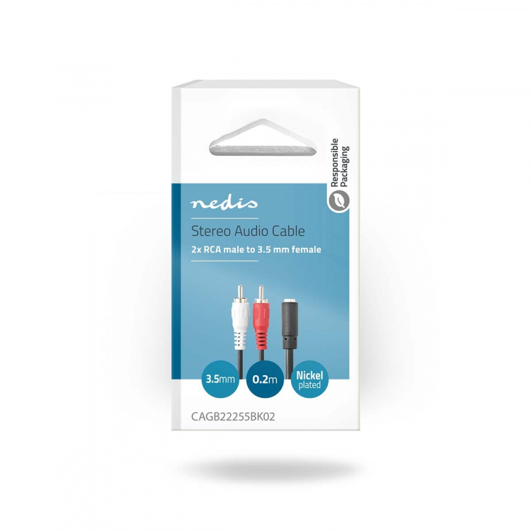 Nedis Stereo Audio Cable | 2x RCA Male | 3.5 mm Female | Nickel Plated | 0.20 m | Round | Box Nedis Stereo Audio Cable | 2x RCA Male | 3.5 mm Female | Nickel Plated | 0.20 m | Round | Box