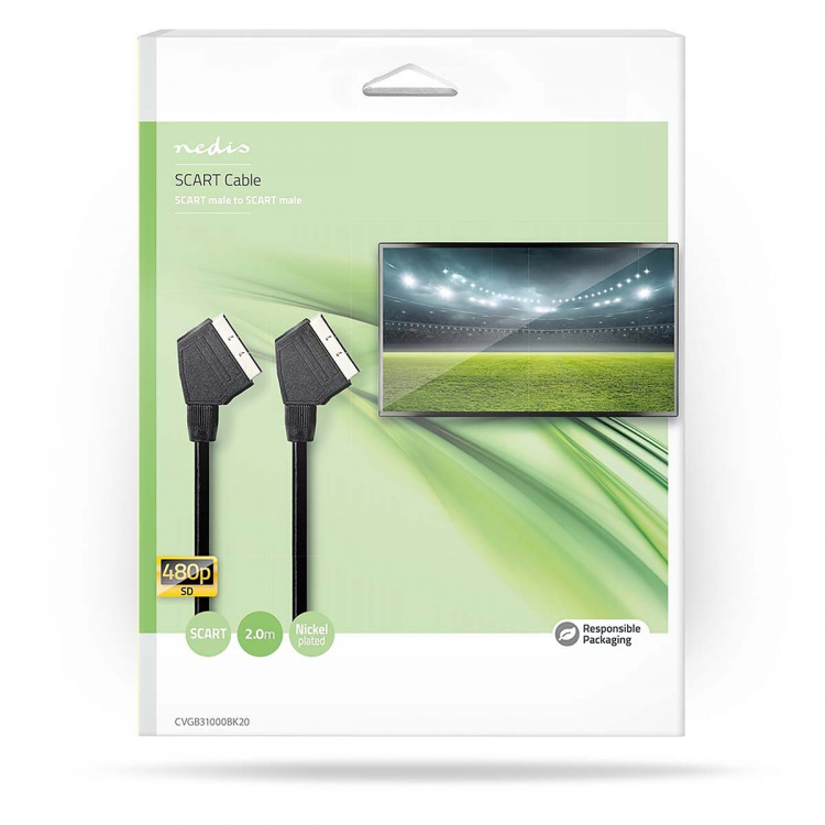 Nedis SCART Cable | SCART Male | SCART Male | Nickel Plated | 480p | 2.00 m | Round | PVC | Black | Box Nedis SCART Cable | SCART Male | SCART Male | Nickel Plated | 480p | 2.00 m | Round | PVC | Black | Box