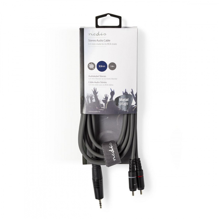 Nedis Stereo Audio Cable | 3.5 mm Male | 2x RCA Male | Nickel Plated | 1.50 m | Round | Dark Grey | Carton Sleeve Nedis Stereo Audio Cable | 3.5 mm Male | 2x RCA Male | Nickel Plated | 1.50 m | Round | Dark Grey | Carton Sleeve