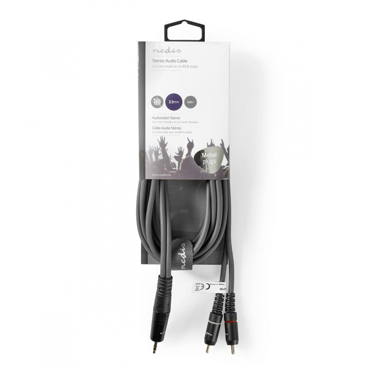 Nedis Stereo Audio Cable | 3.5 mm Male | 2x RCA Male | Nickel Plated | 3.00 m | Round | Dark Grey | Carton Sleeve