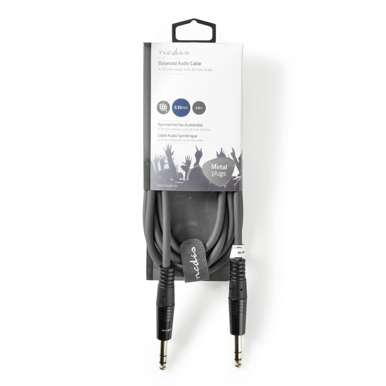 Nedis Stereo Audio Cable | 6.35 mm Male | 6.35 mm Male | Nickel Plated | 3.00 m | Round | Dark Grey | Carton Sleeve