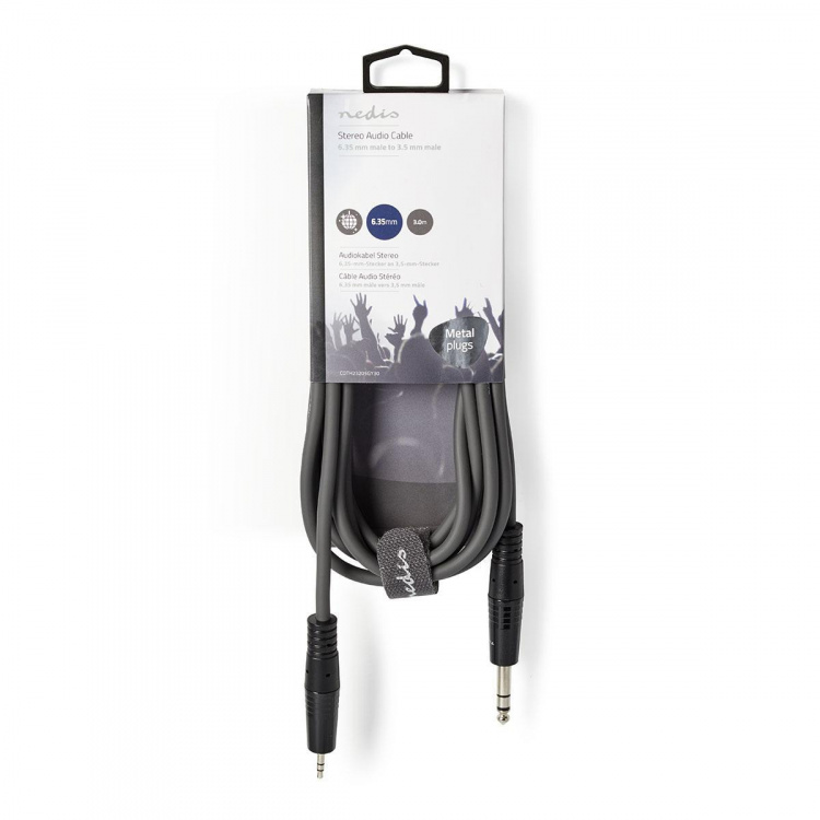Nedis Stereo Audio Cable | 6.35 mm Male | 3.5 mm Male | Nickel Plated | 3.00 m | Round | Dark Grey | Carton Sleeve