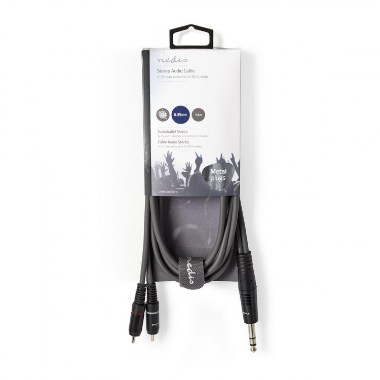 Nedis Stereo Audio Cable | 6.35 mm Male | 2x RCA Male | Nickel Plated | 1.50 m | Round | Dark Grey | Carton Sleeve Nedis Stereo Audio Cable | 6.35 mm Male | 2x RCA Male | Nickel Plated | 1.50 m | Round | Dark Grey | Carton Sleeve