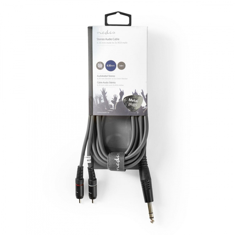 Nedis Stereo Audio Cable | 6.35 mm Male | 2x RCA Male | Nickel Plated | 3.00 m | Round | Dark Grey | Carton Sleeve