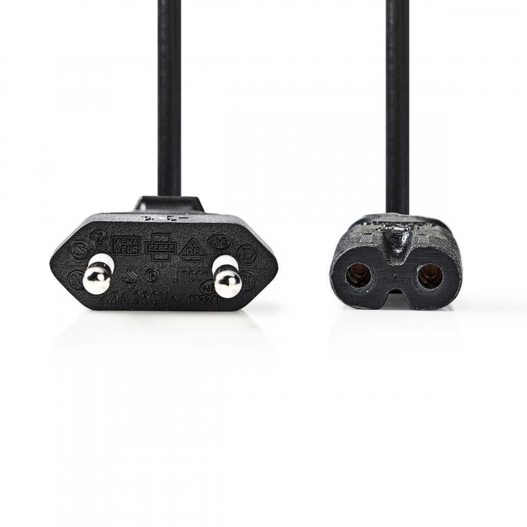 Nedis Power Cable | Euro Male | IEC-320-C7 | Straight | Straight | Nickel Plated | 3.00 m | Flat | PVC | Black | Box