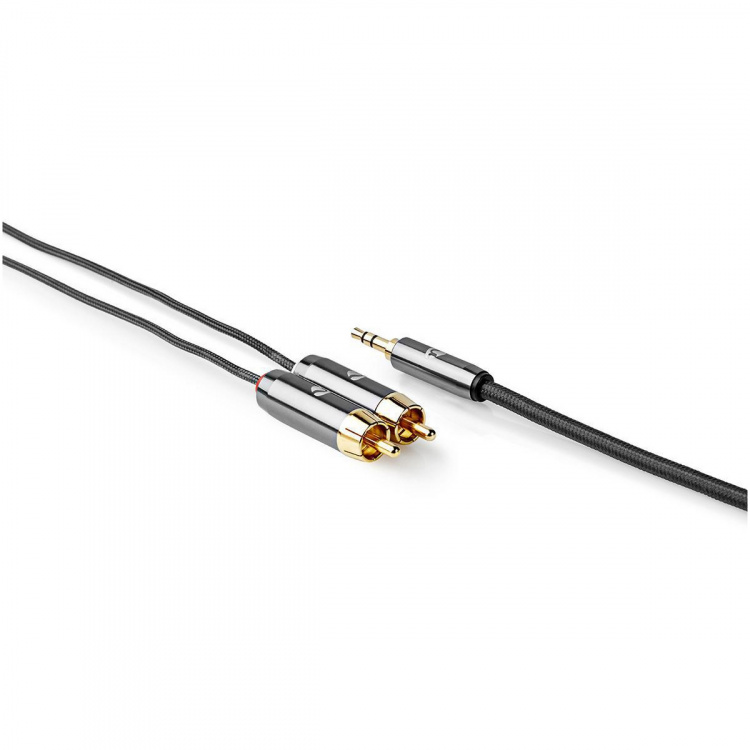 Nedis Stereo Audio Cable | 3.5 mm Male | 2x RCA Male | Gold Plated | 5.00 m | Round | Gun Metal Grey | Cover Window Box