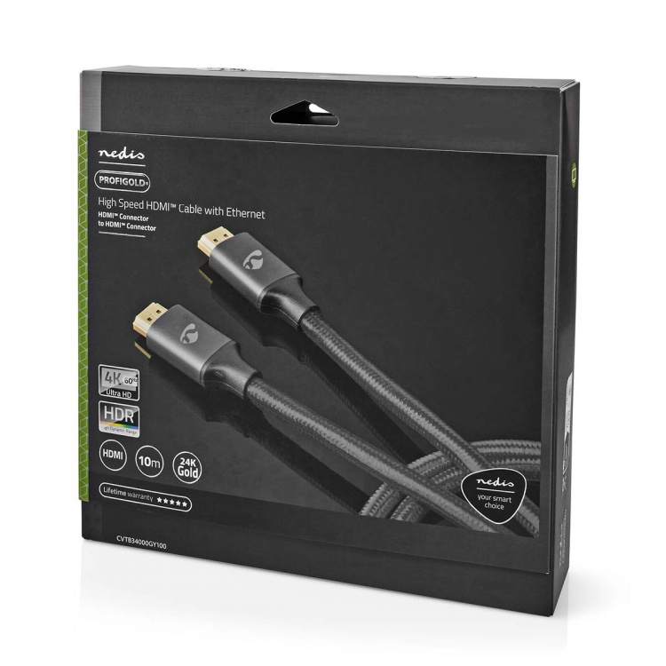 Nedis High Speed HDMI™ Cable with Ethernet | HDMI™ Connector | HDMI™ Connector | 4K@60Hz | ARC | 18 Gbps | 10.0 m | Round | Cotton | Gun Metal Grey | Cover Window Box Nedis High Speed HDMI™ Cable with Ethernet | HDMI™ Connector | HDMI™ Connector | 4K@60Hz | ARC | 18 Gbps | 10.0 m | Round | Cotton | Gun Metal Grey | Cover Window Box