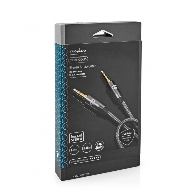 Nedis Stereo Audio Cable | 3.5 mm Male | 3.5 mm Male | Gold Plated | 2.00 m | Round | Grey / Gun Metal Grey | Cover Window Box Nedis Stereo Audio Cable | 3.5 mm Male | 3.5 mm Male | Gold Plated | 2.00 m | Round | Grey / Gun Metal Grey | Cover Window Box