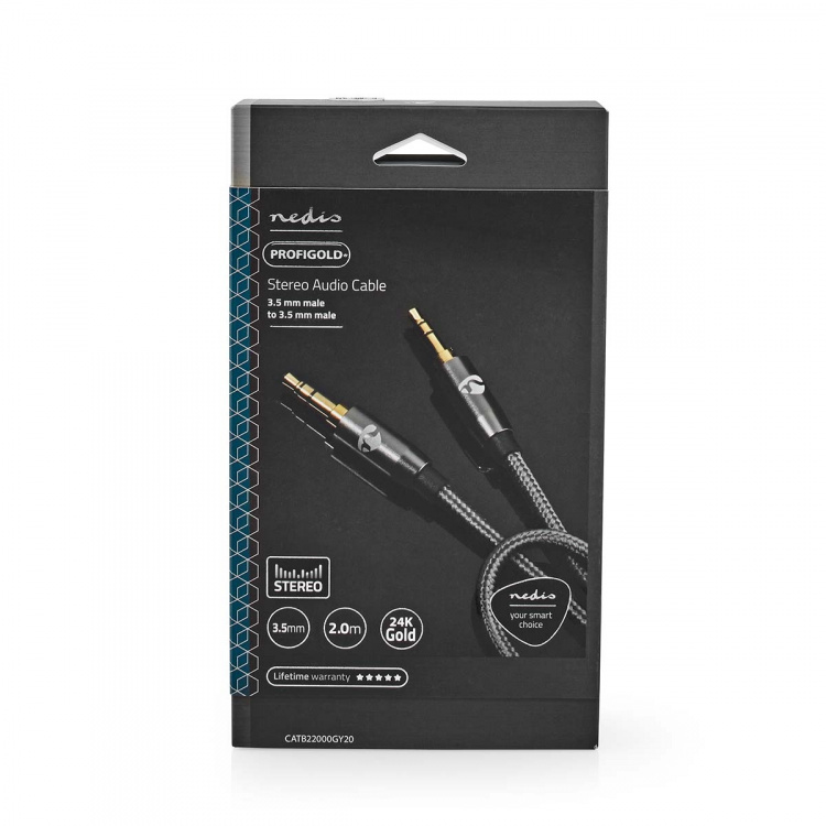 Nedis Stereo Audio Cable | 3.5 mm Male | 3.5 mm Male | Gold Plated | 2.00 m | Round | Grey / Gun Metal Grey | Cover Window Box Nedis Stereo Audio Cable | 3.5 mm Male | 3.5 mm Male | Gold Plated | 2.00 m | Round | Grey / Gun Metal Grey | Cover Window Box
