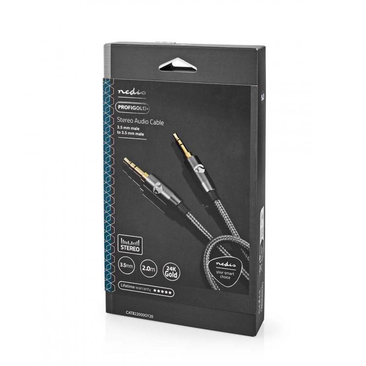 Nedis Stereo Audio Cable | 3.5 mm Male | 3.5 mm Male | Gold Plated | 2.00 m | Round | Grey / Gun Metal Grey | Cover Window Box Nedis Stereo Audio Cable | 3.5 mm Male | 3.5 mm Male | Gold Plated | 2.00 m | Round | Grey / Gun Metal Grey | Cover Window Box