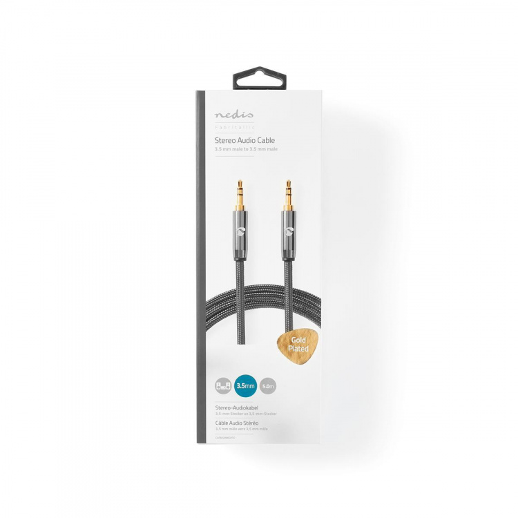 Nedis Stereo Audio Cable | 3.5 mm Male | 3.5 mm Male | Gold Plated | 5.00 m | Round | Grey / Gun Metal Grey | Cover Window Box Nedis Stereo Audio Cable | 3.5 mm Male | 3.5 mm Male | Gold Plated | 5.00 m | Round | Grey / Gun Metal Grey | Cover Window Box