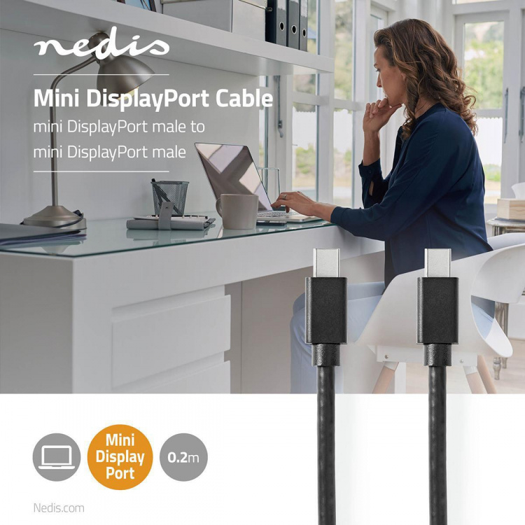 Nedis Mini DisplayPort Cable | DisplayPort 1.4 | Mini DisplayPort Male | Mini DisplayPort Male | 48 Gbps | Nickel Plated | 2.00 m | Round | PVC | Black | Envelope