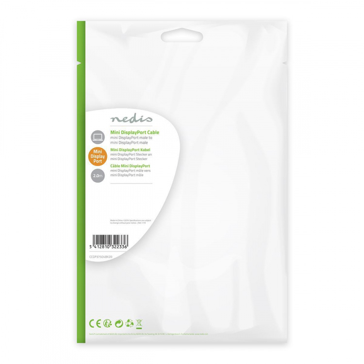 Nedis Mini DisplayPort Cable | DisplayPort 1.4 | Mini DisplayPort Male | Mini DisplayPort Male | 48 Gbps | Nickel Plated | 2.00 m | Round | PVC | Black | Envelope