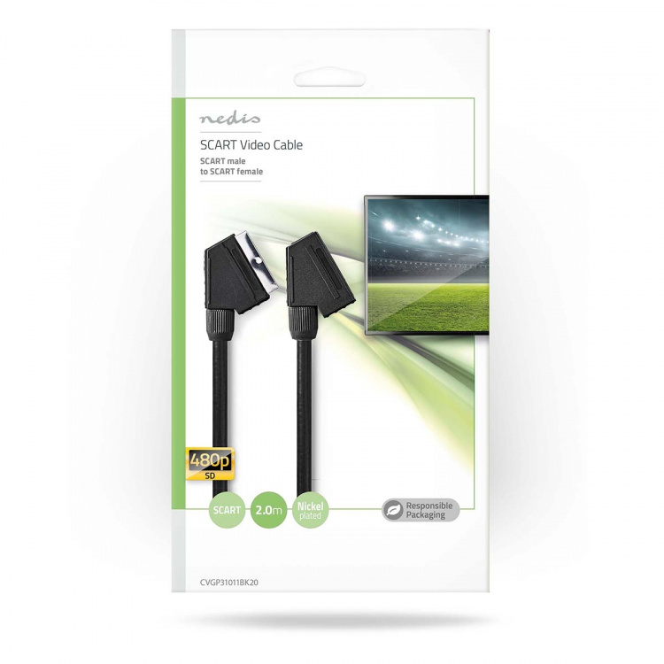Nedis SCART Cable | SCART Male | SCART Female | Nickel Plated | 480p | 2.00 m | Round | PVC | Black | Envelope