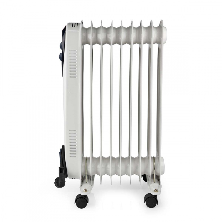 Nedis Mobile Oil Radiator | 800 / 1200 / 2000 W | 9 Fins | Adjustable thermostat | 3 Heat Settings | Fall over protection | White