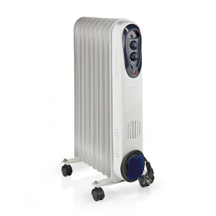 Nedis Mobile Oil Radiator | 800 / 1200 / 2000 W | 9 Fins | Adjustable thermostat | 3 Heat Settings | Fall over protection | White