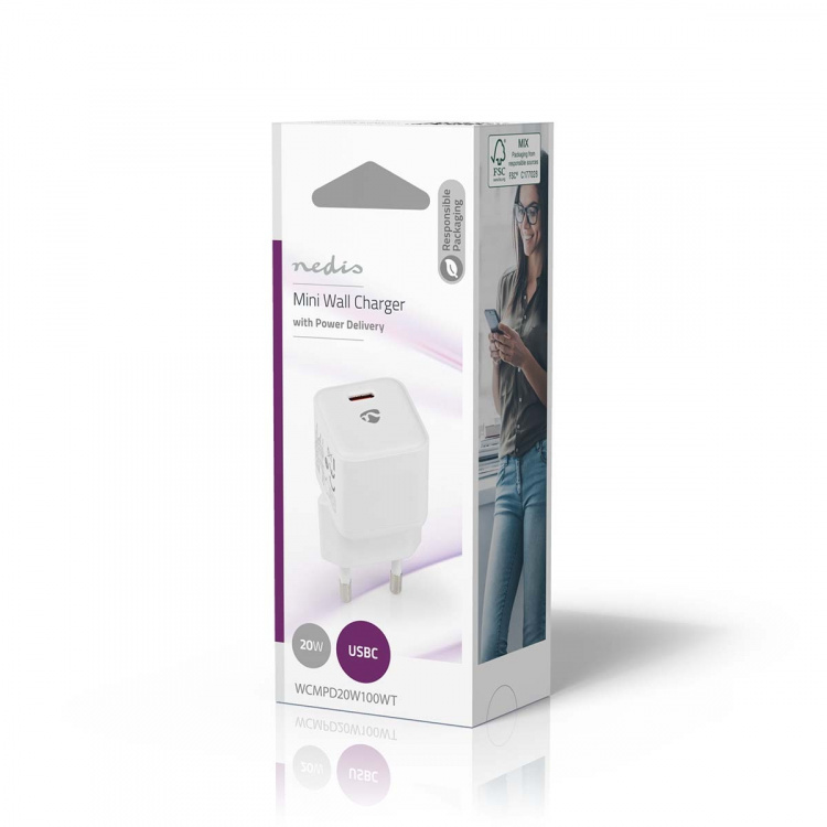 Nedis Wall Charger | PD3.0 20W | Quick charge feature | 1.67 / 2.22 / 3.0 A | Number of outputs: 1 | USB-C™ | Automatic Voltage Selection | White